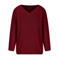 thumbnail image 3 of Qertyioot Chandails à Col en V pour Femmes Automne Mode pour Femmes et Hiver Décontracté Col Rond Manche Chandail Uni Hauts Blouse, 3 of 6