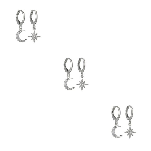pitrice 1 Pair Moon Star Earrings Ears Pendant Exquisite Irregular Woman Jewelry Ear Dangle Fashion Accessory for Decor Gifting Using Silver 3Set