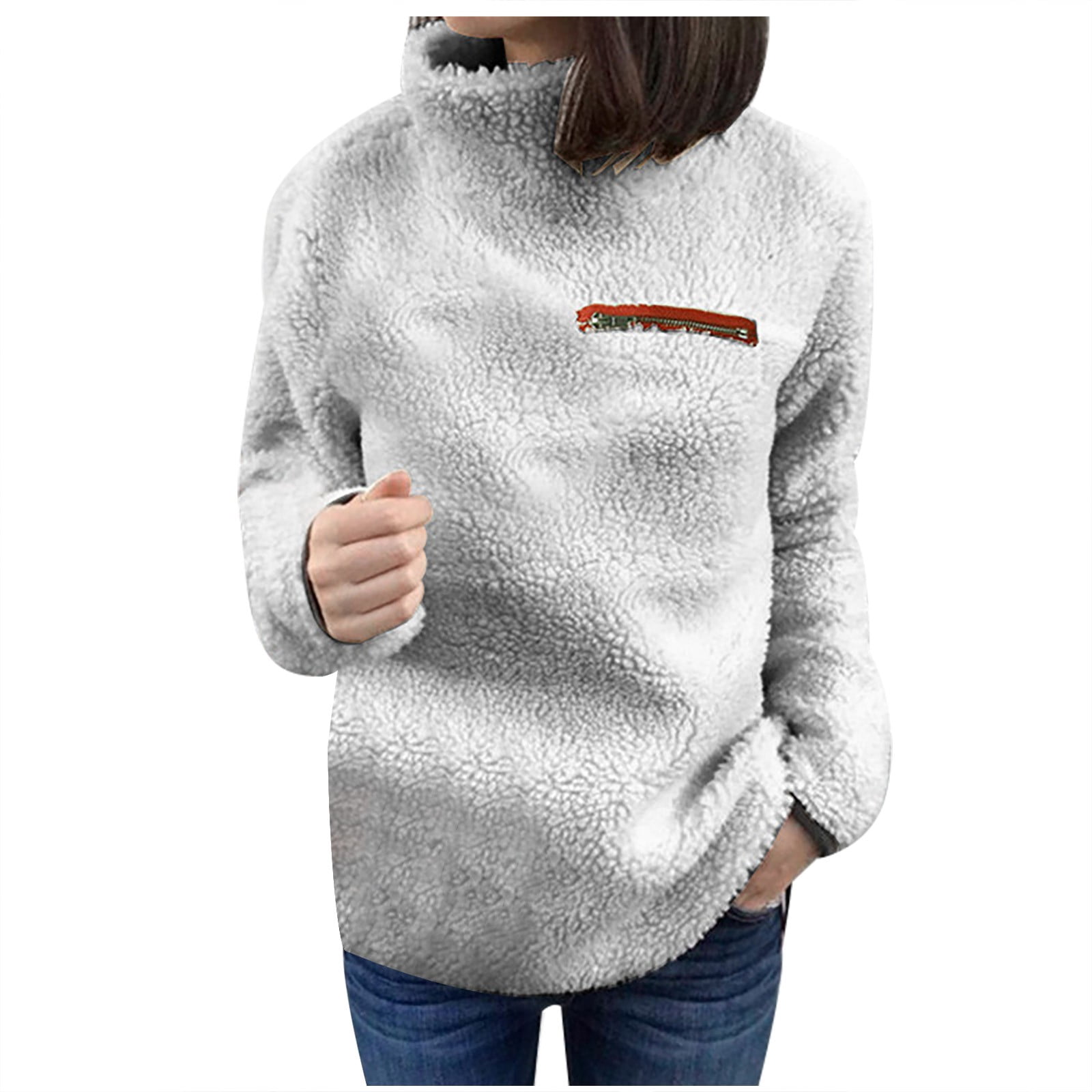 Women Solid Color Zippers Turtleneck Sweatshirt Pullover Tops Warm Blouse Winter