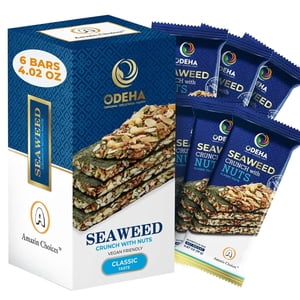 AMAZIN CHOICES Seaweed Crunch avec des amandes & Flaveur classique en noix – Barres de snack végétalien en santé, feuilles d'algues, texture crispie, goût nutty et collations énergétiques sur le pouce - 114g (6 Barres)