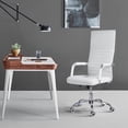 thumbnail image 2 of Leather Office Desk Chair, High back Ribbed Executive Modern Conference Room Chairs with Arms Task Chair Adjustable Swivel Chair for Home Office, White, 2 of 7