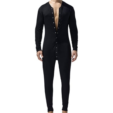 Yuyuzo Mens Thermal Underwear Onesie Pajama Jumpsuits Base Layer Full Bottons Long Sleeve Tight Rompers
