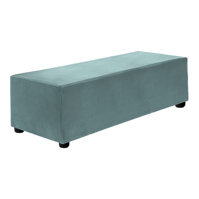 Stretch Ottoman Cover Rectangular Square Ottoman Slipcover with Elastic for Foot Stool Living Room Bedroom Fit Length 101-127cm / 39.76"-50", L-Large, Blue Gray