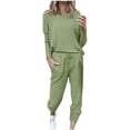 thumbnail image 1 of Mrat Vacation Outfits for Women 2 Piece Jogging Sets Solid Polyester Long Sleeve Sweatsuits Sets Two Piece Track Suits Drawstring High Waist Pants Set Comfy Outfits G-Army Green 3XL, 1 of 5