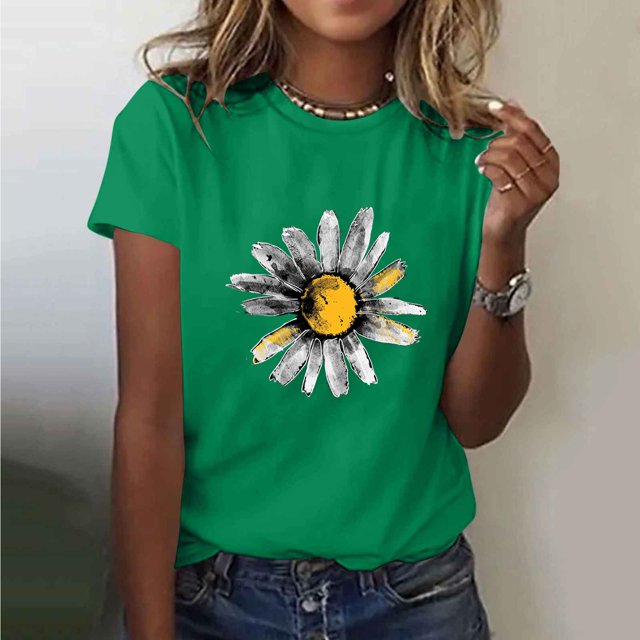 Ovbmpzd Short Sleeve Ladies Tops Green Funny Comfy Pullover Graphic Tees Womens Blouses M