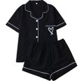 thumbnail image 1 of cfhntfmh Womens Pajama Sets Pj Set Cute Heart Print Short Sleeve Button down Shirt with Shorts 2 Piece Pjs Set, 1 of 4