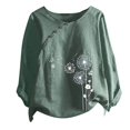 thumbnail image 4 of CHUANK Hauts pour Femmes en Solde à Moins de 10$ Hauts Décontractés Printemps Été Manches Longues en Coton Lin Imprimé Graphique Pissenlit Col Rond Blouses Vintage Grande Taille, 4 of 4