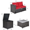 thumbnail image 3 of Costway 4PCS Outdoor Patio Rattan Furniture Set Cushioned Loveseat Storage Table Red, 3 of 10
