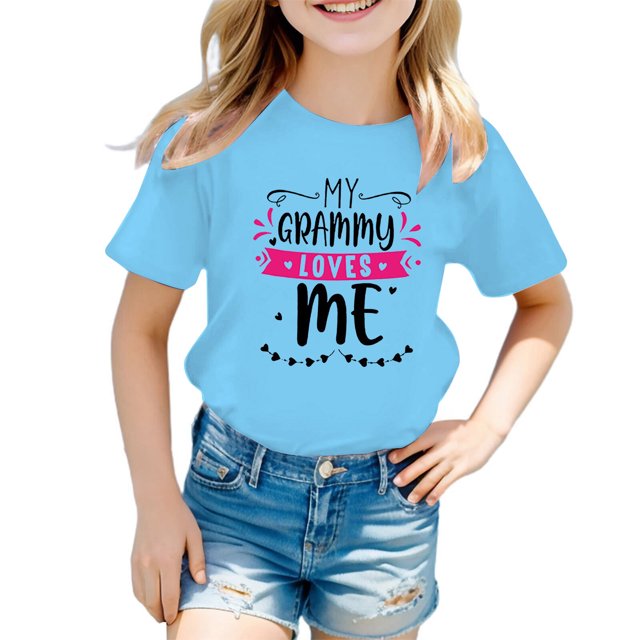 PMVFHDE Hauts pour Filles T-Shirts Grande Taille pour Fille Hauts Graphiques pour Fille T-Shirts pour Fille Coupe Ample T-Shirts pour Fille Coupe Ample T-Shirt Graphique pour Fille Col Rond Manches Courtes Bleu,11-12 Ans