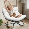 thumbnail image 1 of GOGRANT Outdoor Papasan Rocking Chair, Oversized Patio Rocker with Thick Cushion & Sturdy Metal Frame, Wicker Egg Chair for Balcony Backyard Porch Garden, 350LBS Capacity, White, 1 of 12