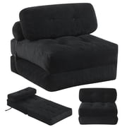 Costway Folding Sofa Bed, Convertible Sleeper Chair with Pillow Back Support Corduroy Cover Black