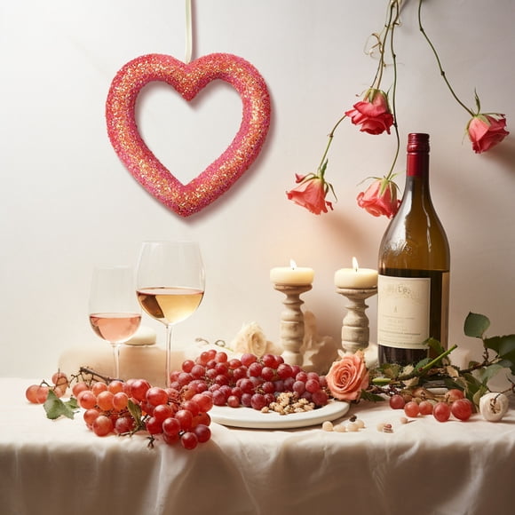 Guirlande de Cœur Décoration de Porte, Scène de Fête de la Saint-Valentin, Longueur 8 Pieds, Ficelles en Forme de Cœur, Décoration Romantique pour la Maison, pour Mariages, Demandes en Mariage, Décoration d'Événement Diy, Bannière en Tissu, Hzhnb
