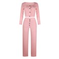 thumbnail image 4 of PVCS Women's Solid Color Long Sleeve Cardigan Slim Buttoned Casual Pants Suit, 4 of 8