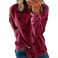 thumbnail image 1 of MAWCLOS T-shirt pour Femmes à Col Rond T-shirt à Imprimé d'Étoiles T-shirt Sport Tenue Quotidienne Chandail à Manches Longues Rouge Vin G, 1 of 6