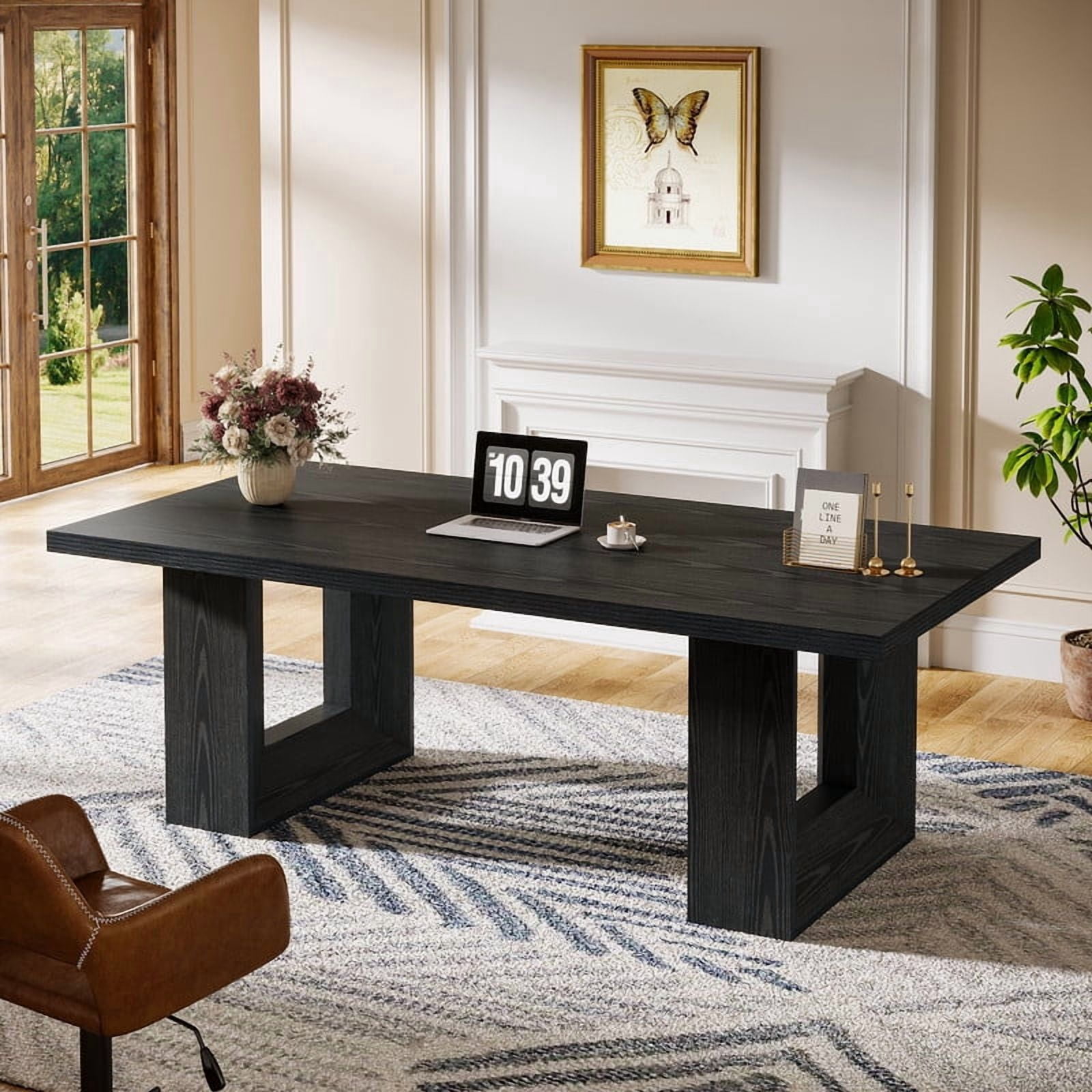 Tribesigns Large Executive Desk, 62.99-inch Farmhouse Home Office Desk, Rectangular Computer Table for Home Office, Black