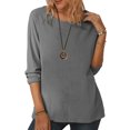 thumbnail image 2 of Hauts en Lin pour Femmes Été Femmes Automne Hiver Uni Coton Lin Col Rond Manches Longues T-Shirt Ample Haut Femmes T-Shirts à Manches Longues T-Shirts Longs pour Femmes Été T-Shirts pour Femmes, 2 of 4