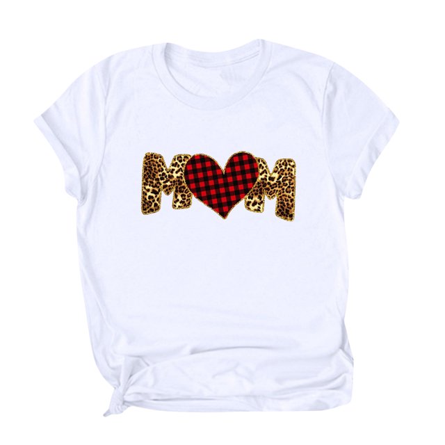 Pompotops Femmes Mode Fête des Mères Lettre Coeur Imprimé Col Rond Manches Courtes Chemisier Top