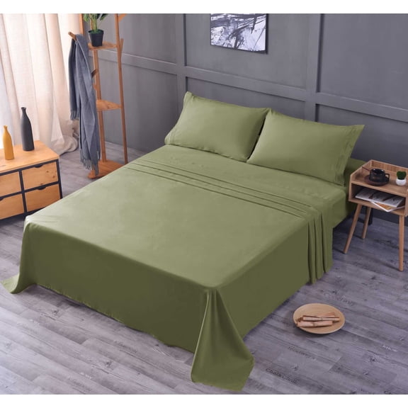the Season Essentials Wrinkle Free Sheet Sets with Deep Pockets & Stain Resistant, 4 pc, 1800 Thread Count Bamboo Based, Sage/Green, King