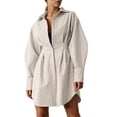 thumbnail image 2 of Robe T-Shirt Mini à Boutons pour Femme à Manches Longues, Col à Revers, Plissée Évasée, Courte, Kaki, m, 2 of 10