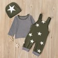 thumbnail image 2 of Toddler Boy Star Print Pattern Long Sleeve Overalls Clothes Hat Three-piece Sute, 2 of 9