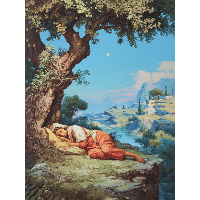 Sleeping Woman Under Tree Canvas Wall Art 15.75x11.81 Inches