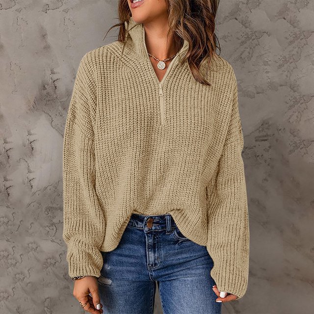 IMENGL Chandail Col Roulé à Manches Longues Fermeture à Glissière 1/4, Beige 2TG, Taille M-2TG