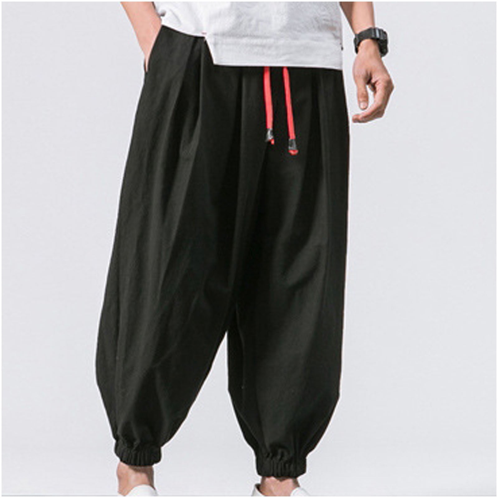 Mefallenssiah Men Casual Solid Fashion Tether Closure Loose Flared Leggings Trousers