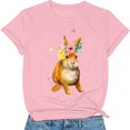 thumbnail image 1 of Hauts d'Été Grande Taille pour Femmes Manches Courtes Motif Imprimé Lapin de Pâques Manches Courtes Col Rond T-Shirt Ample Col en V T-Shirt Femmes en Liquidation, 1 of 3