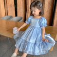 thumbnail image 1 of Filles d'Été de Couleur Pure Cou Carré Manches Bouffantes Robe de Princesse Coréenne Douce, 1 of 8
