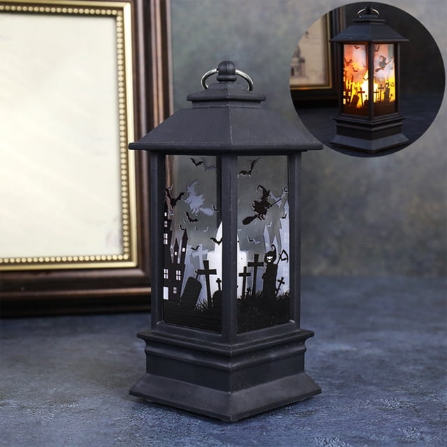 YIMWNYI Halloween Mini Lantern – Battery Operated LED Lantern for Home Décor, Portable Decorative Lantern for Table Centerpieces, Indoor & Outdoor Use, Hanging Light for Halloween Decorations