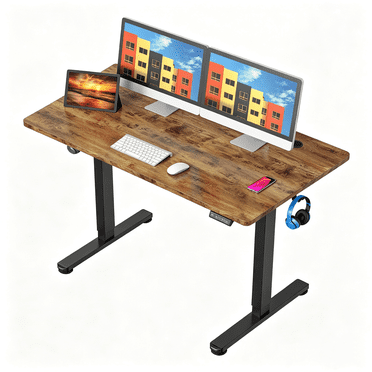 Bureau Debout Électrique 43,3 Pouces X 24 Pouces, Hauteur Réglable avec 3 Préréglages de Mémoire, Bureau Assis-Debout pour Ordinateur avec Crochets Suspendus et Gestion des Câbles (Bureau Rétro d'Une Seule Pièce et Cadre de Bureau Noir)