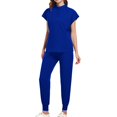 thumbnail image 1 of Women Scrubs Matching Set Round Neck Stretch Tops With Pockets & Cargo Pants Jogger Nurse Work Uniform Sets, 1 of 5
