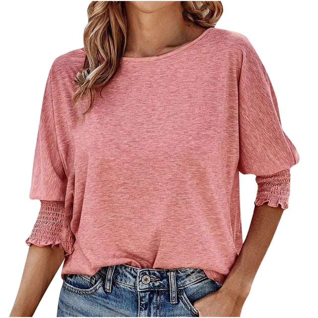XZNGL Womens Short Sleeve Blouses Womens Casual Solid Color Round Neck Short Sleeve Tops Blouses Women Short Sleeve Tops Women Short Sleeve Blouse Short Sleeve Tops for Women