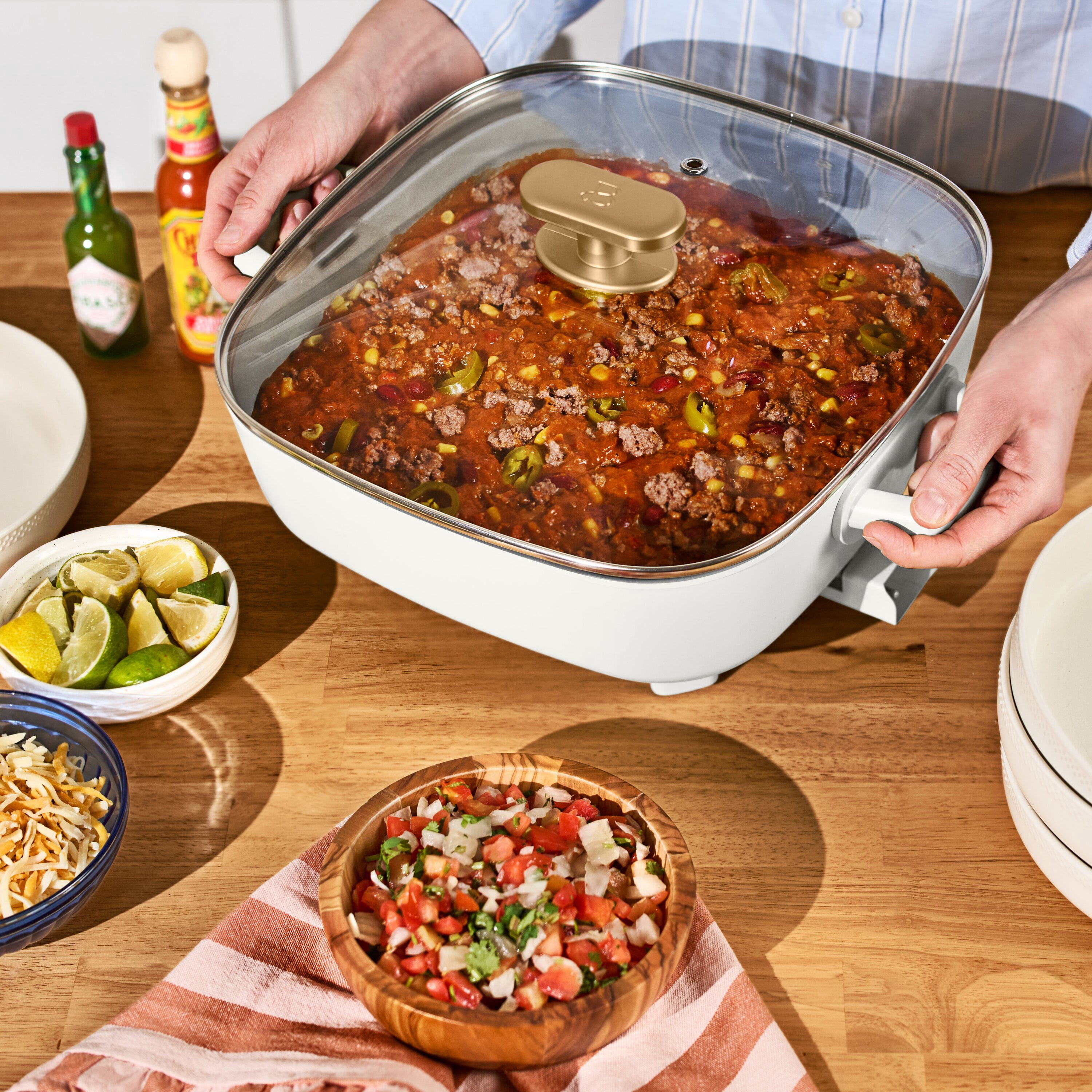 Beautiful By Drew Barrymore 5-in-1, 12" x 12" Detachable Electric Skillet with EverGood™ Ceramic Nonstick Coating