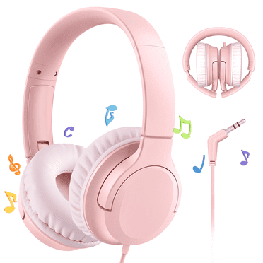 Mpow Kids Headphones for Girls and Boys, 94dB Safe Volume, Foldable Tangle-Free Stereo Over-Ear Headphones for School, Travel, Tablets – Pink