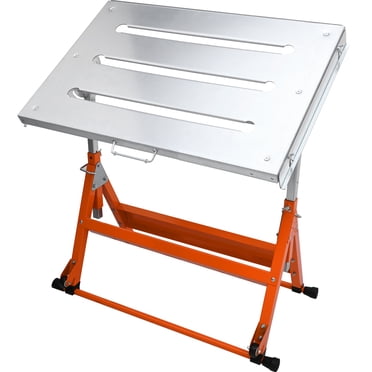 KFFKFF Welding Station 30" x 20", Steel Construction Worktable with Mobility, 400lbs Weight Limit, Foldable Design with Trio of 1.1" Slots, 3 Incline Positions, Height Modifiable