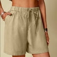 thumbnail image 2 of Mrat Cotton Linen Shorts for Woman Drawstring Elastic Waist Shorts Comfy Shorts 5 Inch Inseam Beach Short with Pockets S-36 Khaki m, 2 of 7