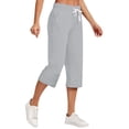 thumbnail image 2 of AherBiu Womens Capris for Summer Cotton Linen High Waisted Drawstring Cropped Pants Loose Lounge Capris Trousers, 2 of 6