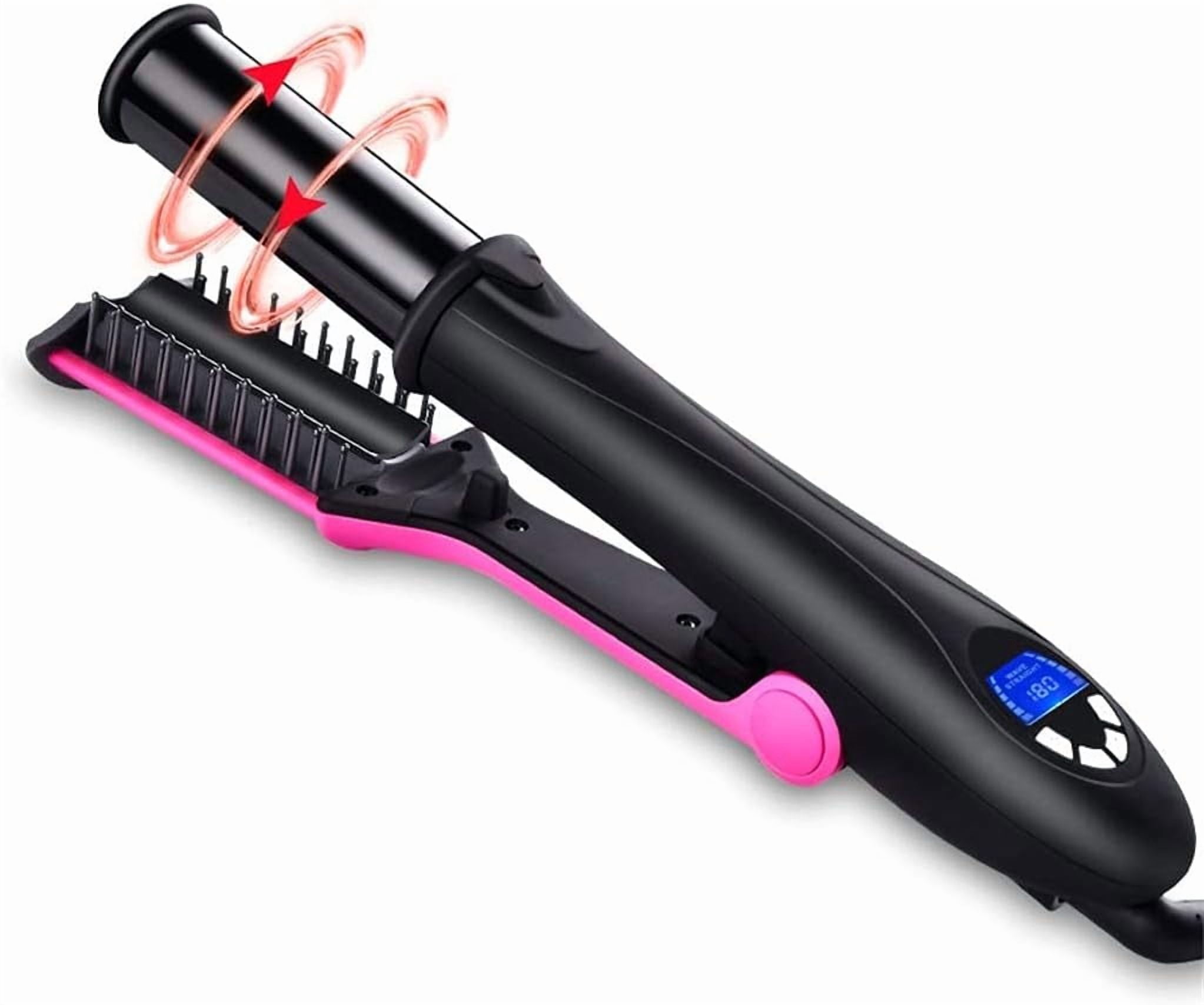 Professional 2 in 1 Hair Straightener & Curler Hair Iron LCD Display,360° Rotating Cord,Ceramic Plates, 13 Heat Settings, Black/Pink
