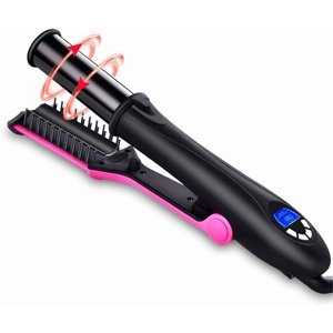 Professionnel 2 en 1 Redresseur de cheveux & Fer à cheveux bouclés LCD Affichage,360° Cord rotatif, plaques céramiques, 13 Paramètres de chaleur, noir/puce