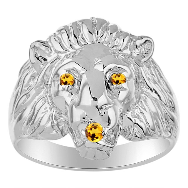 RYLOS Sterling Silver Lion Head Ring Color Stone Birthstones Eyes and Mouth Fun Designer Rings Citrine Jewelry Size 6