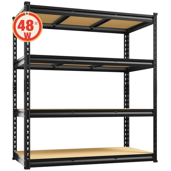 Exenoray Étagères de Rangement à 4 Niveaux, Unité d'Étagères de Garage Robuste 18 Pouces P x 48 Pouces L x 60 Pouces H, Étagère de Garage en Métal Capacité 2000 Lb pour Entrepôt Garde-Manger sous-Sol, Noir