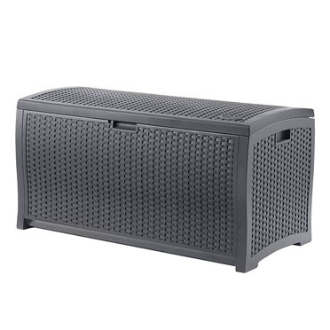 Suncast 73 gal. Resin Wicker Deck Box for Patio or Outdoor Use - Cyberspace