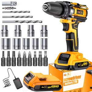 DGB Cordless Drill Driver, Electric Power Drill, Handheld Screwdriver Drill for Drilling, Fastening, Home Repairs, Ideal for DIY and Professional Use