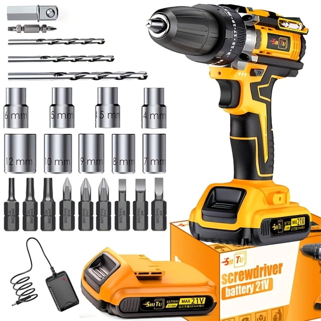 DGB Cordless Drill Driver, Electric Power Drill, Handheld Screwdriver Drill for Drilling, Fastening, Home Repairs, Ideal for DIY and Professional Use
