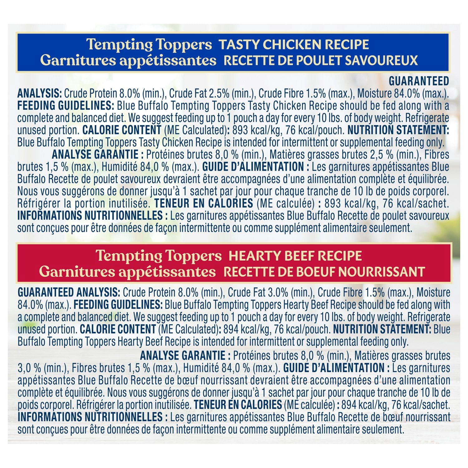 Blue Buffalo Tempting Toppers Assortiment de Nourriture Humide Naturelle pour Chiens, Poulet et Bœuf