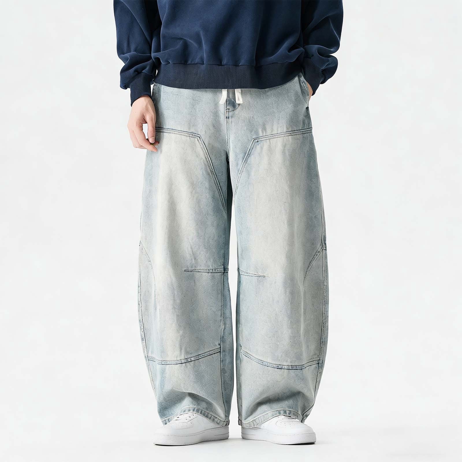 FRSASU Mens Baggy Hip Hop Jeans Wide Leg Elastic Waist Skater