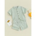 thumbnail image 3 of Gupgi Boys Summer Cotton Outfits Kids Solid Color Buttons Short Sleeve Tops Elastic Waist Shorts, 2Pcs Set, 3 of 6