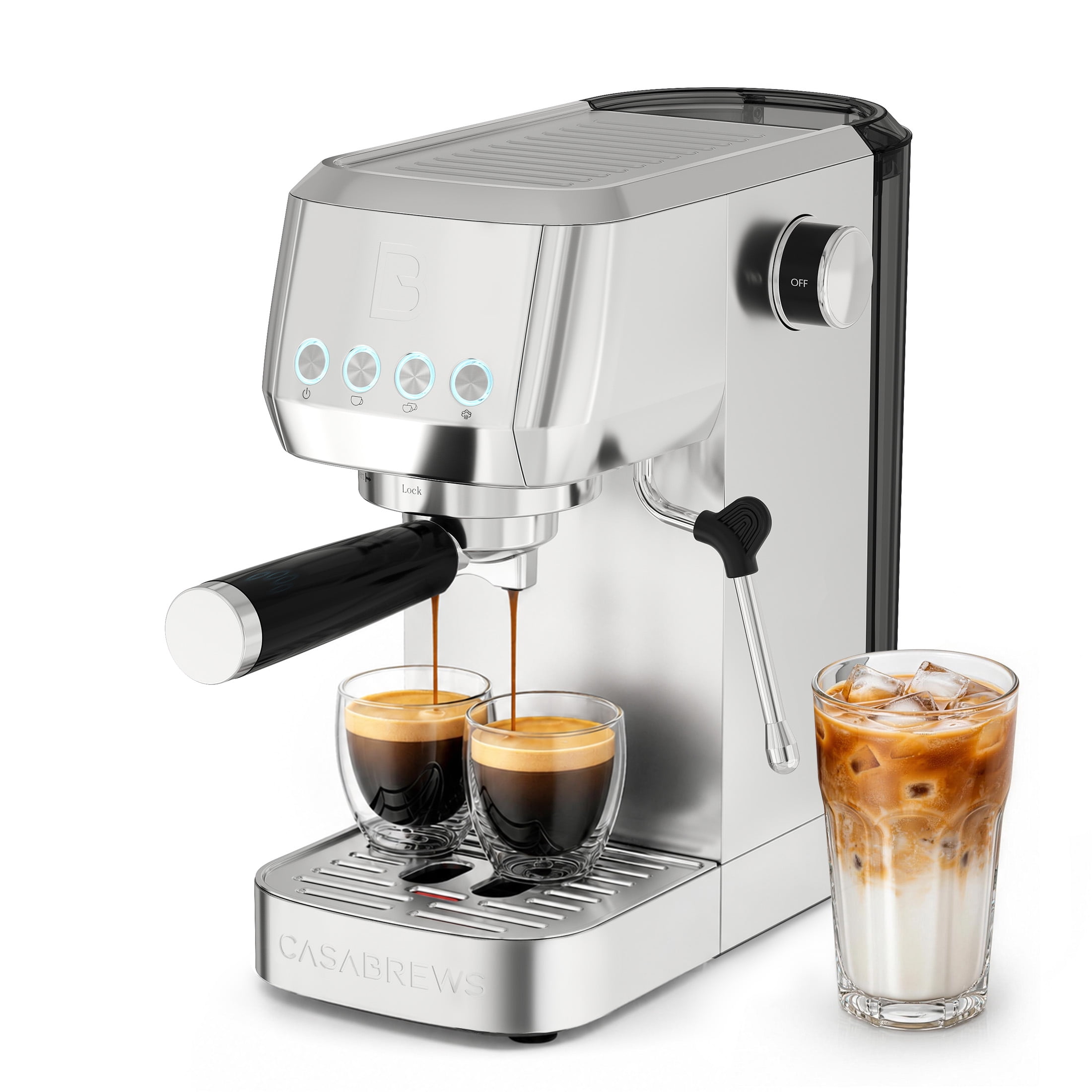 Casabrews 3700Essential 20 Bar, 49oz Water Tank Silver Espresso Machine