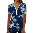 thumbnail image 2 of EGNMCR T-Shirts pour Femmes Femmes Mode Été Pli Imprimé Régulier Femmes Manches Courtes Col en V Bouton Haut, 2 of 5